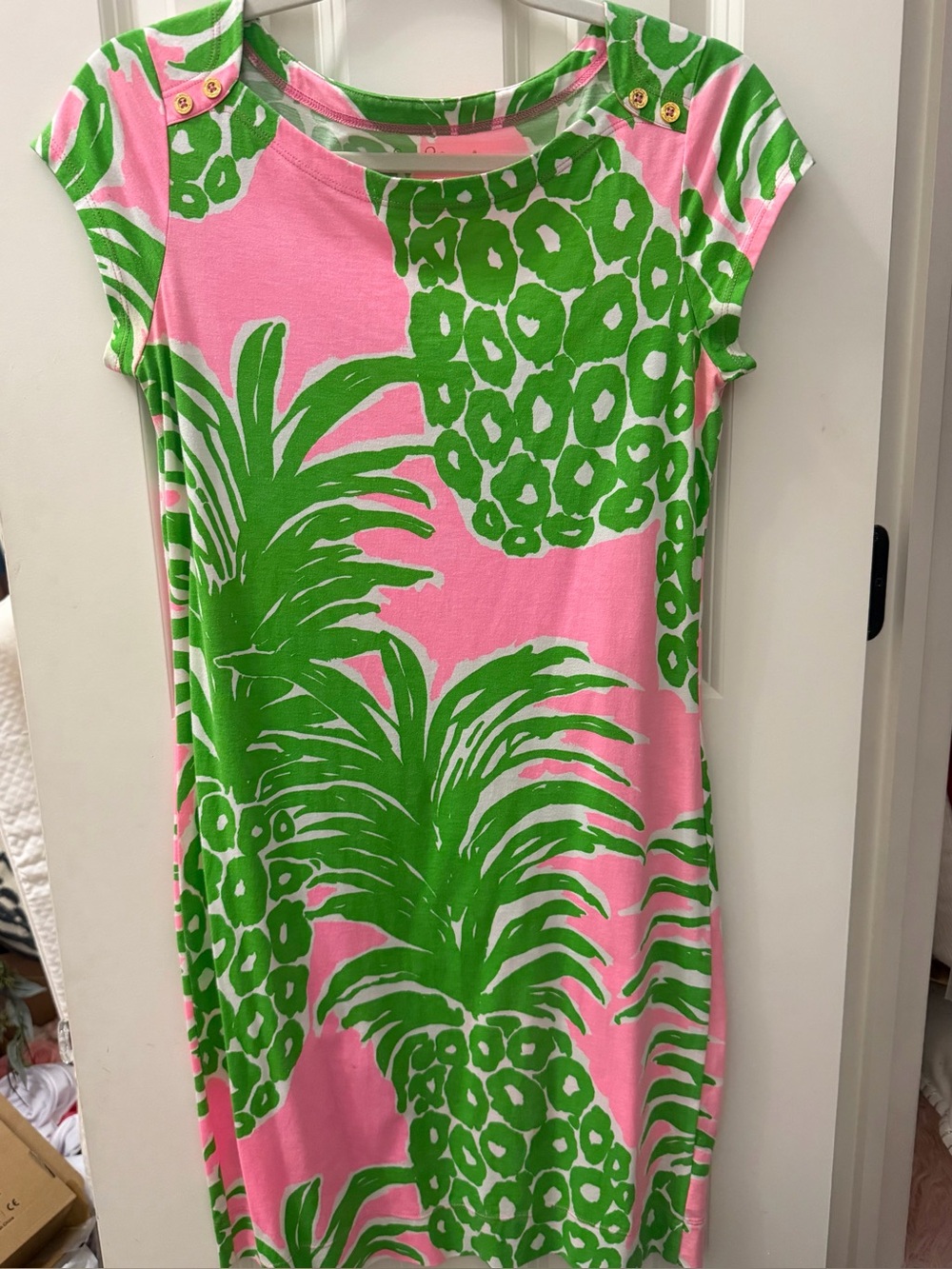 Lilly Pulitzer Pink Dress with Green Tropical Print - Picture 2 of 5